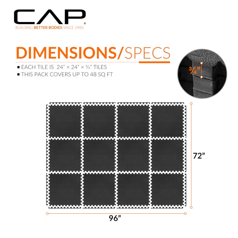CAP Barbell 3/4-Inch Interlocking EVA Foam Exercise Puzzle Mat Home Gym Flooring - 2 Pack | 24" x 24" x 3/4" | Pebble Pattern - Black - Image 4