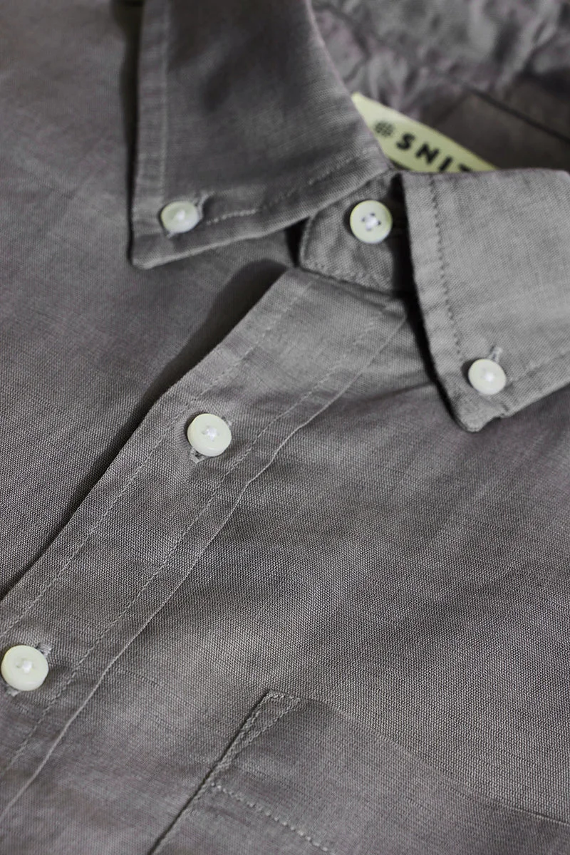 سنيتش Grey Solid Long Sleeve Slim Fit Casual Shirt