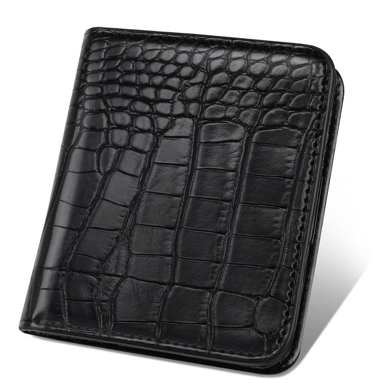 Simikol Wallet Women Small Bifold Credit Card Holder Rfid Blocking Luxury Crocodile Faux Leather Wallets Ladies Mini Purse with Zipper Coin Pocket, Black - Image 1