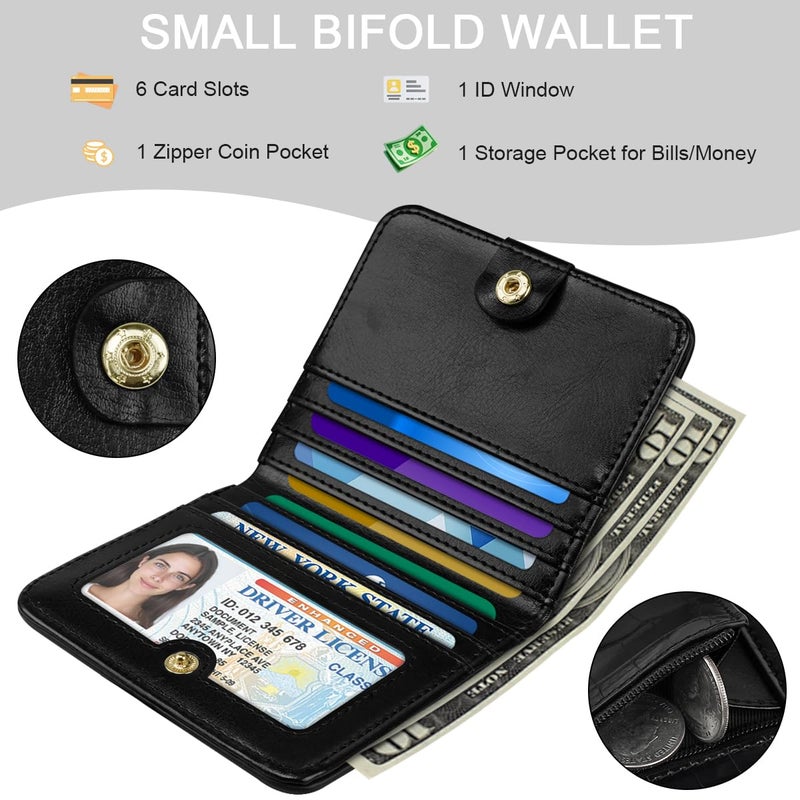 Simikol Wallet Women Small Bifold Credit Card Holder Rfid Blocking Luxury Crocodile Faux Leather Wallets Ladies Mini Purse with Zipper Coin Pocket, Black - Image 2