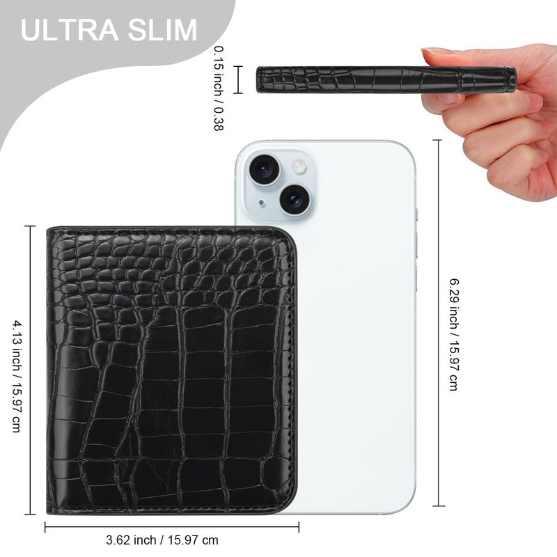 Simikol Wallet Women Small Bifold Credit Card Holder Rfid Blocking Luxury Crocodile Faux Leather Wallets Ladies Mini Purse with Zipper Coin Pocket, Black - Image 4