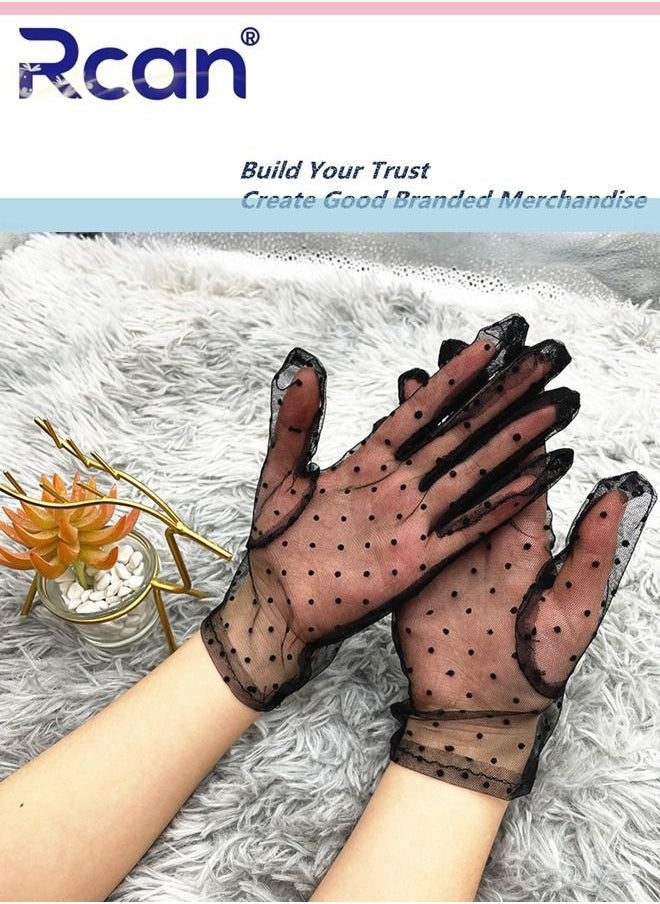 Rcan Ladies French Elegant Vintage Mesh Sunscreen Lace Gloves Bridal Wrist Accessories Short Gloves for Prom Party Wedding Tea Party Cosplay for Women Free Size  - Image 2