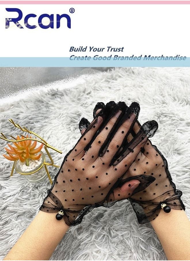 Rcan Ladies French Elegant Vintage Mesh Sunscreen Lace Gloves Bridal Wrist Accessories Short Gloves for Prom Party Wedding Tea Party Cosplay for Women Free Size  - Image 1