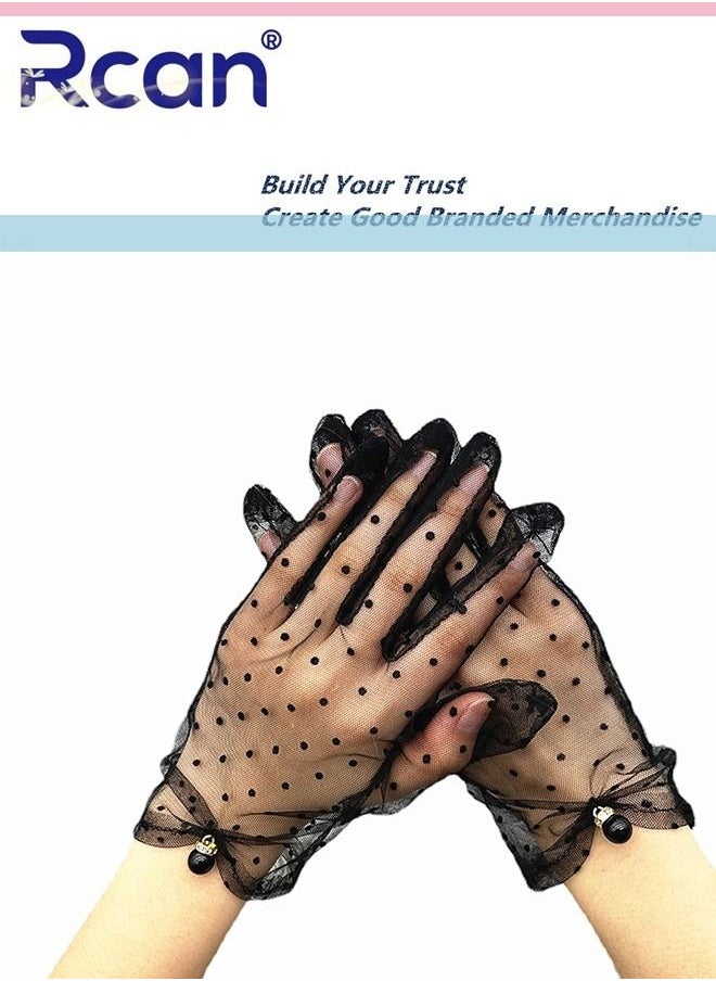 Rcan Ladies French Elegant Vintage Mesh Sunscreen Lace Gloves Bridal Wrist Accessories Short Gloves for Prom Party Wedding Tea Party Cosplay for Women Free Size  - Image 3