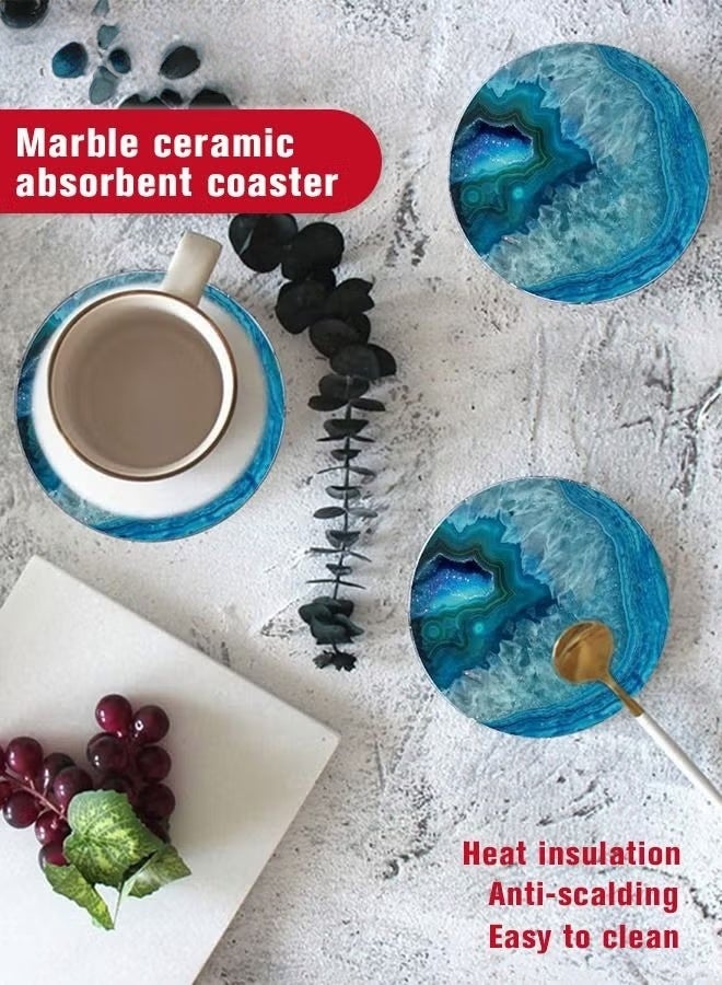 EETU Drink Coasters With Holder,6-Piece Marble Ocean Coasters For Table,Ceramic Absorb Stone Coasters With Cork Base,4 Inches,Ceramic Coasters,Suitable For Kinds Of Cups - Image 5