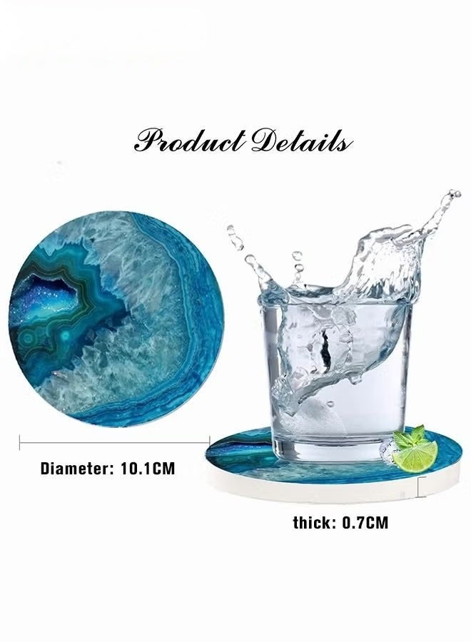 EETU Drink Coasters With Holder,6-Piece Marble Ocean Coasters For Table,Ceramic Absorb Stone Coasters With Cork Base,4 Inches,Ceramic Coasters,Suitable For Kinds Of Cups - Image 2