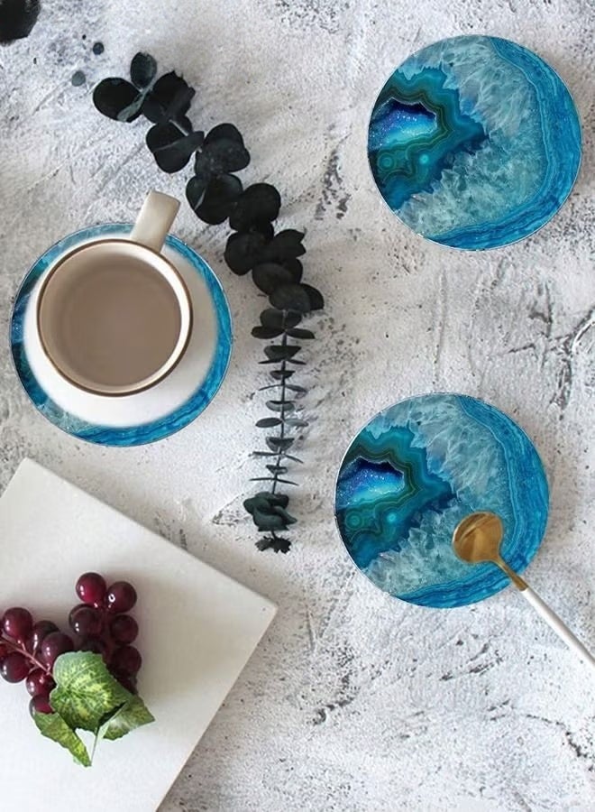 EETU Drink Coasters With Holder,6-Piece Marble Ocean Coasters For Table,Ceramic Absorb Stone Coasters With Cork Base,4 Inches,Ceramic Coasters,Suitable For Kinds Of Cups - Image 3