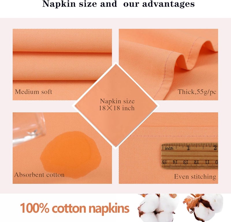 KOFFOTA Peach Cloth Napkins Set of 6100 Cotton Dinner Napkins Warm Spring Carnation Color Gift for Mon BirthdaySoft Comfortable and Reusable 18x18 Salmon - Image 3