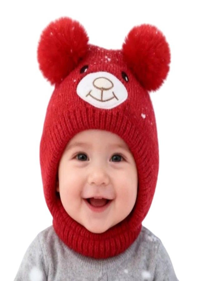 Richmen Baby Boys Girls Winter Knit Cap Hat Soft Fleece Woolen Hat | Monkey Cap with Cute Ear Details Unisex Kids Winter Hat (1 to 8 Years) (Red) - Image 1