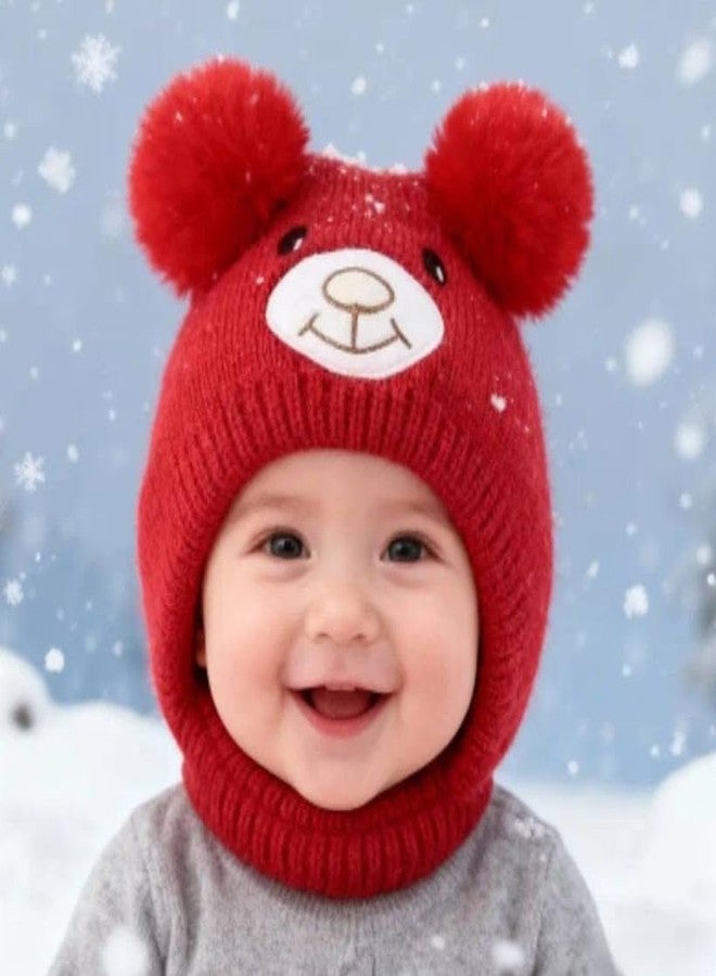 Richmen Baby Boys Girls Winter Knit Cap Hat Soft Fleece Woolen Hat | Monkey Cap with Cute Ear Details Unisex Kids Winter Hat (1 to 8 Years) (Red) - Image 4