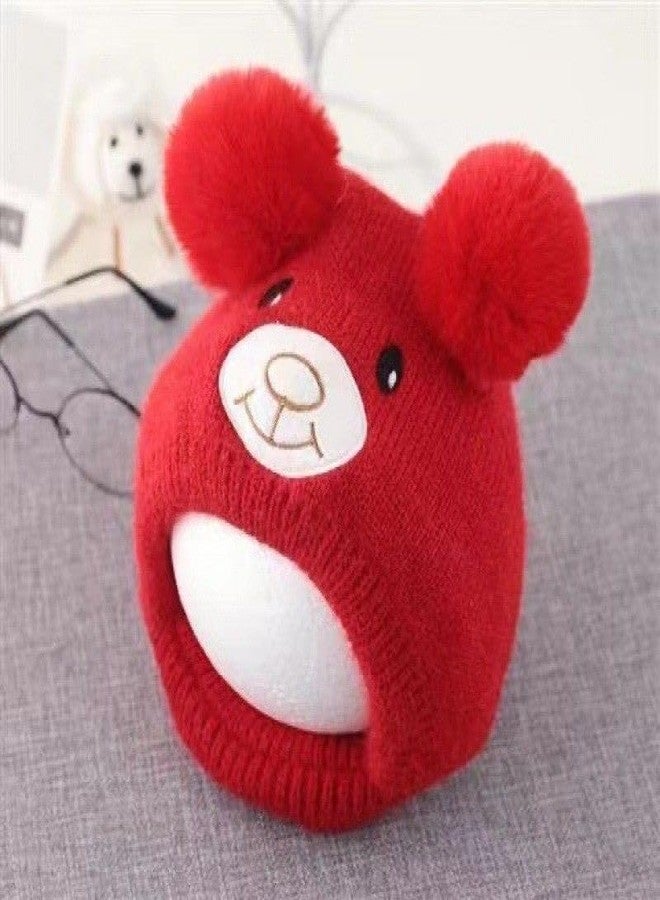 Richmen Baby Boys Girls Winter Knit Cap Hat Soft Fleece Woolen Hat | Monkey Cap with Cute Ear Details Unisex Kids Winter Hat (1 to 8 Years) (Red) - Image 3