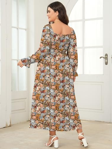 SHESTARR Women's Plus Size Maxi Dress Long Sleeve Square Neck Smocked Flowy A-Line Boho Wedding Party Maxi Dress - Image 4