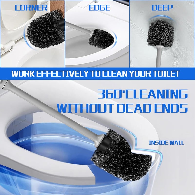 AONEZ Toilet Brush and Holder 2 Pack with Long Handle - Non-Slip Grip Toilet Bowl Brush Set for Deep Cleaning Bathroom, Toilet Scrubber- Gray - Image 2