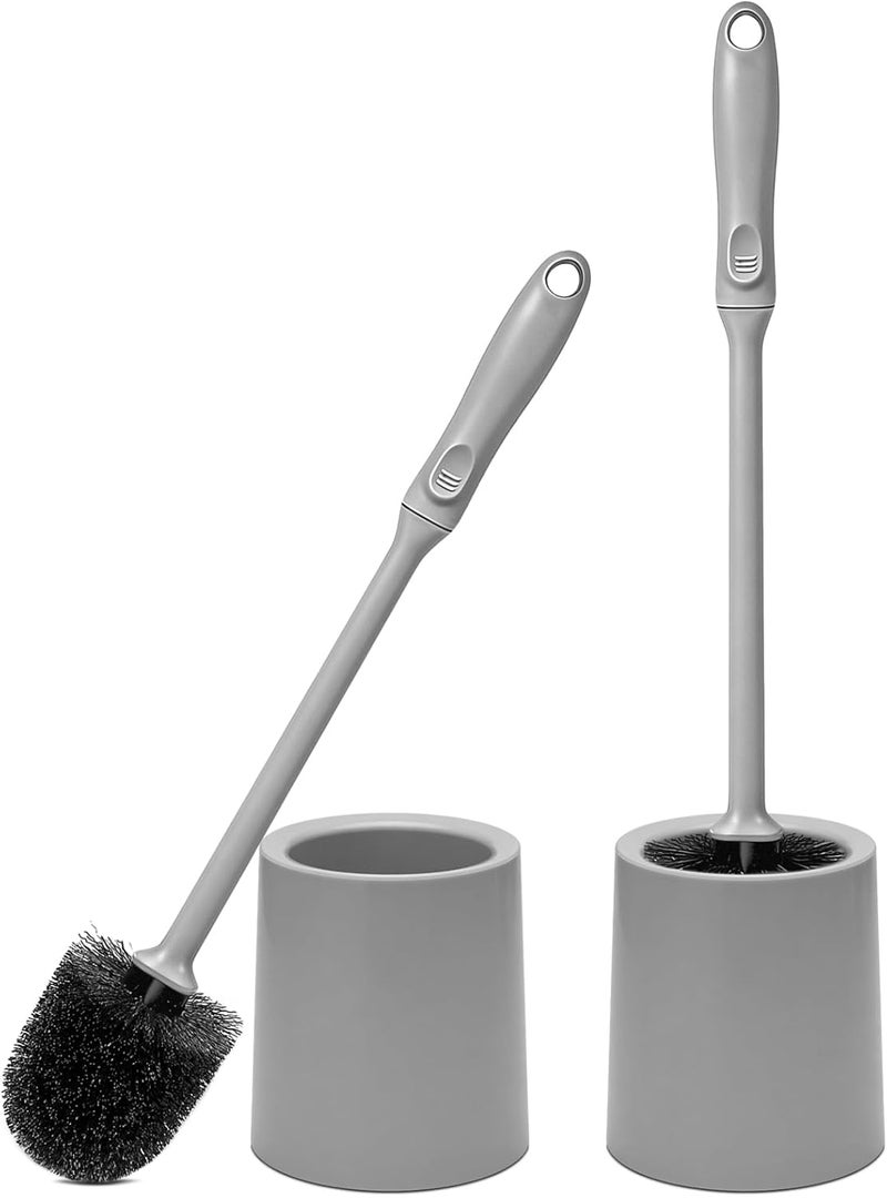 AONEZ Toilet Brush and Holder 2 Pack with Long Handle - Non-Slip Grip Toilet Bowl Brush Set for Deep Cleaning Bathroom, Toilet Scrubber- Gray - Image 1