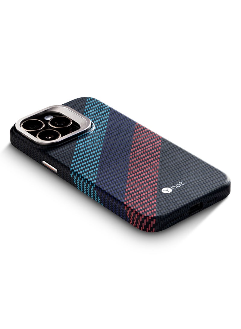 YNOT MagSafe carbon fiber protection case with camera stand for iPhone 16 Pro - Black with colored lines - Image 4