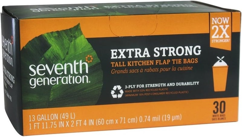 Seventh Generation Extra Strong Tall Kitchen Trash Bags, 13 Gallon, 30 Count - Image 1