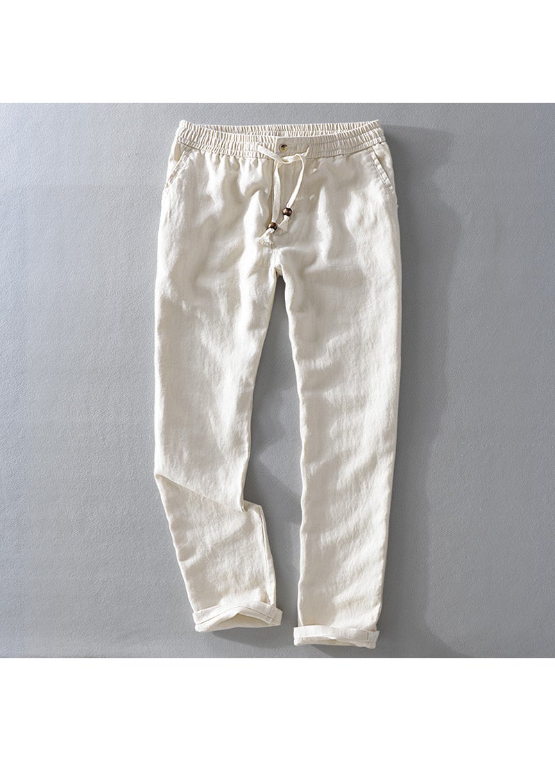 Generic - Summer Thin Casual Pants Mens Pure Linen Loose-Fit Breathable Simple Linen Trousers One-Piece Mail-Order Mens Pants 7409 Khaki - Image 1