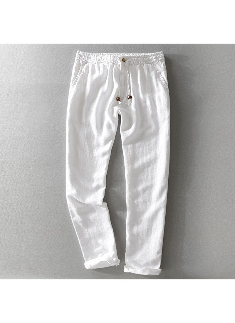 Generic - Summer Thin Casual Pants Mens Pure Linen Loose-Fit Breathable Simple Linen Trousers One-Piece Mail-Order Mens Pants 7409 Khaki - Image 1