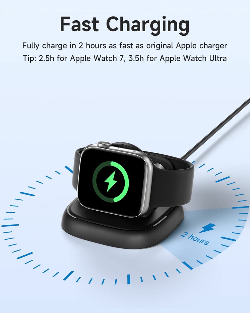 Newdery حامل شاحن NEWDERY لساعات آبل، شاحن ساعة محمول لـ iWatch مع كابل USB C، شحن سريع، محطة شحن لاسلكية لـ iWatch سلسلة 10/9/8/7/6/Ultra/5/3/2/SE، أسود - Image 3