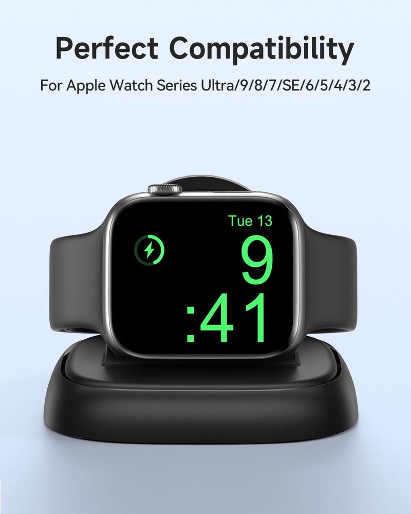 Newdery حامل شاحن NEWDERY لساعات آبل، شاحن ساعة محمول لـ iWatch مع كابل USB C، شحن سريع، محطة شحن لاسلكية لـ iWatch سلسلة 10/9/8/7/6/Ultra/5/3/2/SE، أسود - Image 4