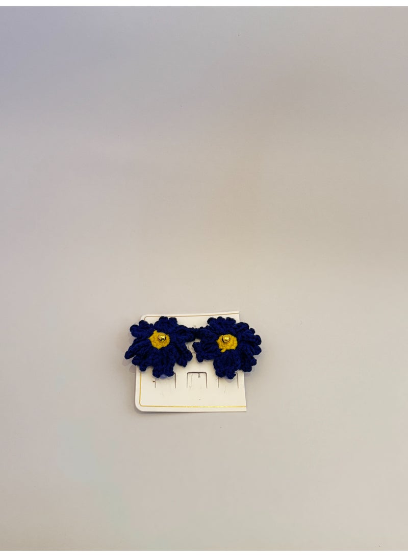 HerTouch Creations Handmade Crochet Daisy Flower Hair Clips for Women & Girls - One Pair (Deep Blue & Yellow) - Image 2