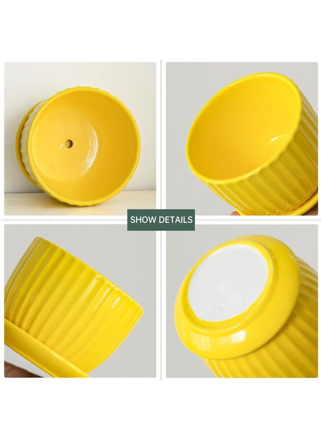 Ton Sin Ceramic Flower Pots,Yellow Plant Pots for Indoor Plants,4.1+5.1+6.5 inch Ceramic Plant Pots with Tray,Medium Indoor Planters for Aloe Cactus Decorative Pots with Drainage Hole (Set of 3) - Image 4