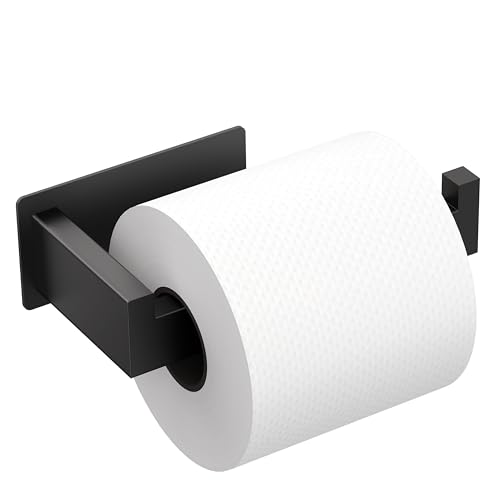 Auxmir Matte Black Toilet Paper Holder, Self Adhesive Toilet Roll Holder Wall Mount, Premium Thicken SUS304 Stainless Steel, Rustproof No Drilling Toilet Tissue Holder for Bathroom Kitchen Washroom RV - Image 1