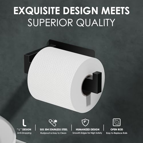 Auxmir Matte Black Toilet Paper Holder, Self Adhesive Toilet Roll Holder Wall Mount, Premium Thicken SUS304 Stainless Steel, Rustproof No Drilling Toilet Tissue Holder for Bathroom Kitchen Washroom RV - Image 3