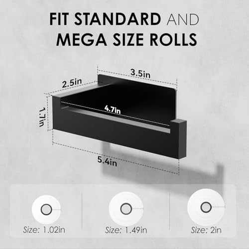 Auxmir Matte Black Toilet Paper Holder, Self Adhesive Toilet Roll Holder Wall Mount, Premium Thicken SUS304 Stainless Steel, Rustproof No Drilling Toilet Tissue Holder for Bathroom Kitchen Washroom RV - Image 2