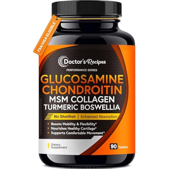 Doctor's Recipes Glucosamine Chondroitin MSM Turmeric Quercetin, with Black Pepper for High Absorption, No Shellfish, 90 Tablets - Image 1
