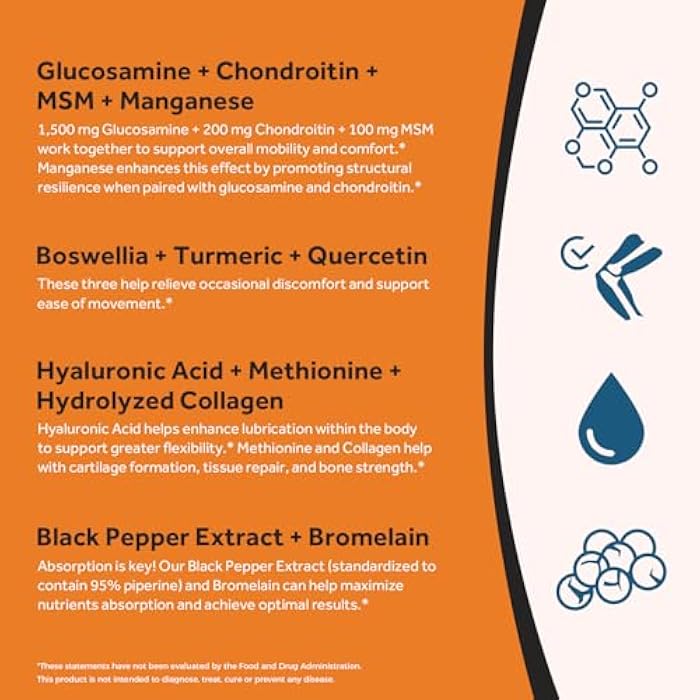 Doctor's Recipes Glucosamine Chondroitin MSM Turmeric Quercetin, with Black Pepper for High Absorption, No Shellfish, 90 Tablets - Image 5