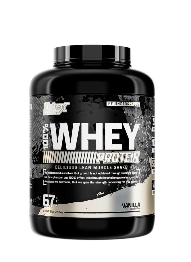 Nutrex Research Nutrex Research -100% Whey Protein Powder, 24g Protein per Serving, Muscle Gain & Recovery, Vanilla Flavor, 5 LB, 67 Servings  - Image 1