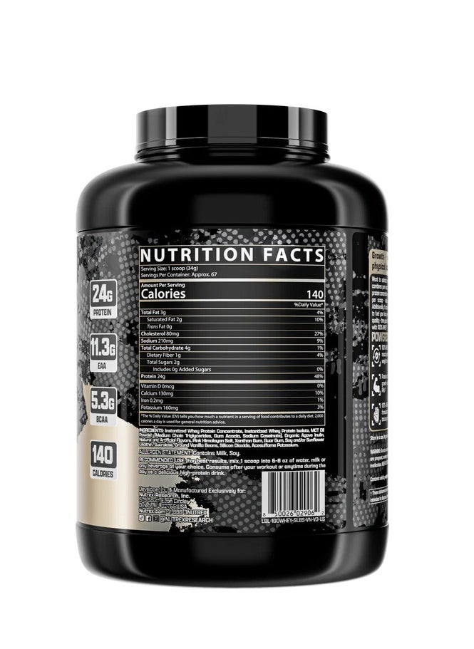 Nutrex Research Nutrex Research -100% Whey Protein Powder, 24g Protein per Serving, Muscle Gain & Recovery, Vanilla Flavor, 5 LB, 67 Servings  - Image 3