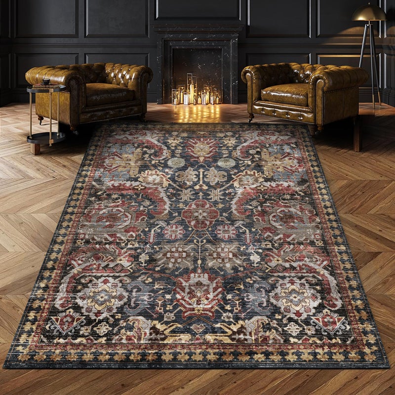 RUGSURE Washable Area Rugs - Perfect for Living Room, Bedroom, Kids Room, Nursery - Stain & Water Resistant Non-Slip, Pet & Child Friendly, Vintage Tribal Area Rugs (Rust, 3' x 5 ') - Image 1