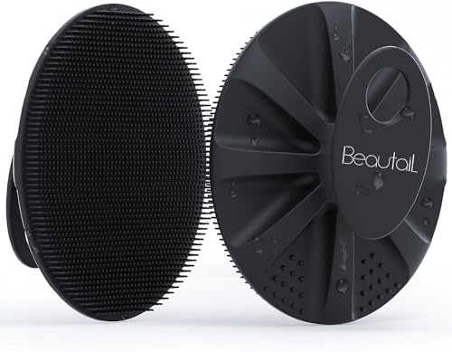 BEAUTAIL Silicone Body Scrubber Shower Bath Wash Brush Gentle Exfoliating Scrub Cleansing Loofah for Women Men Baby Sensitive Skin, Easy to Clean, Lather Nicely, More Hygienic, 1 Pack, Black - Image 1