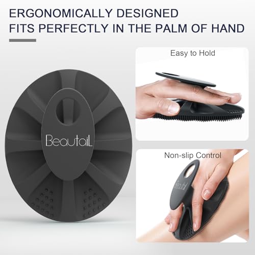 BEAUTAIL Silicone Body Scrubber Shower Bath Wash Brush Gentle Exfoliating Scrub Cleansing Loofah for Women Men Baby Sensitive Skin, Easy to Clean, Lather Nicely, More Hygienic, 1 Pack, Black - Image 5