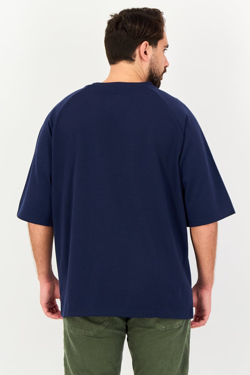 Algspar Men Crew Neck Plain Short Sleeve T-Shirt, Navy - Image 3
