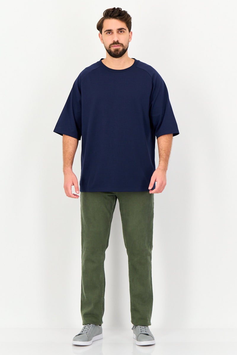 Algspar Men Crew Neck Plain Short Sleeve T-Shirt, Navy - Image 4