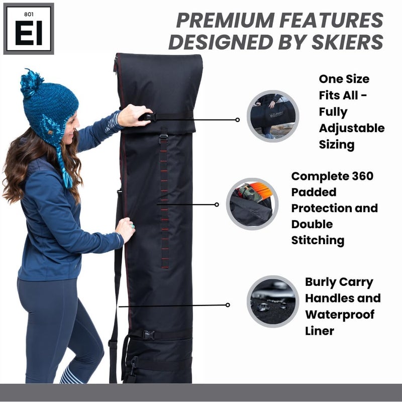 Element Equipment Padded Ski Bag Adjustable One Size Fits All Travel Ski Bag - Image 2