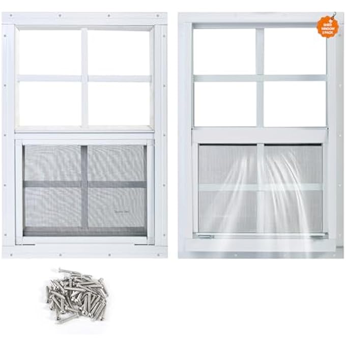 Shed Window 2 Pack 16"X16" White Flush Mount Small Sliding Household Windows With Tempered Glass And Fiberglass Screen For Shed,Chicken Coop, Playhouse,Barns,Garage - Image 1