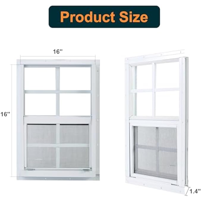 Shed Window 2 Pack 16"X16" White Flush Mount Small Sliding Household Windows With Tempered Glass And Fiberglass Screen For Shed,Chicken Coop, Playhouse,Barns,Garage - Image 3