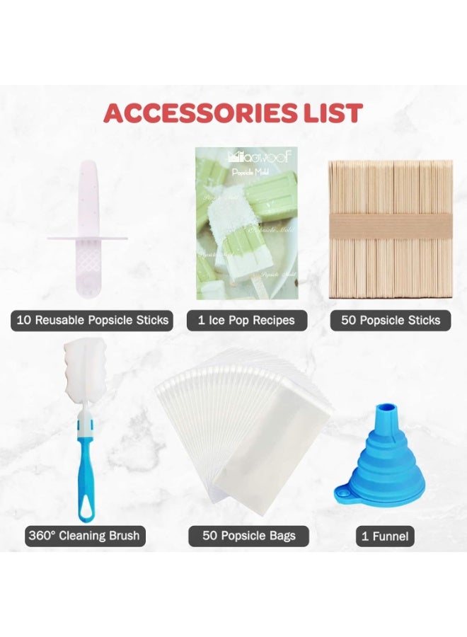 سوفام قوالب مصاصة منزلية الصنع، ماكينة مصاصة آيس كريم مجمدة من السيليكون -خالية من الـ 50 مصاصة آيس كريم، 50 كيس مصاصة، وصفات من البوظة والجبن (10 تجويفات) - Image 3