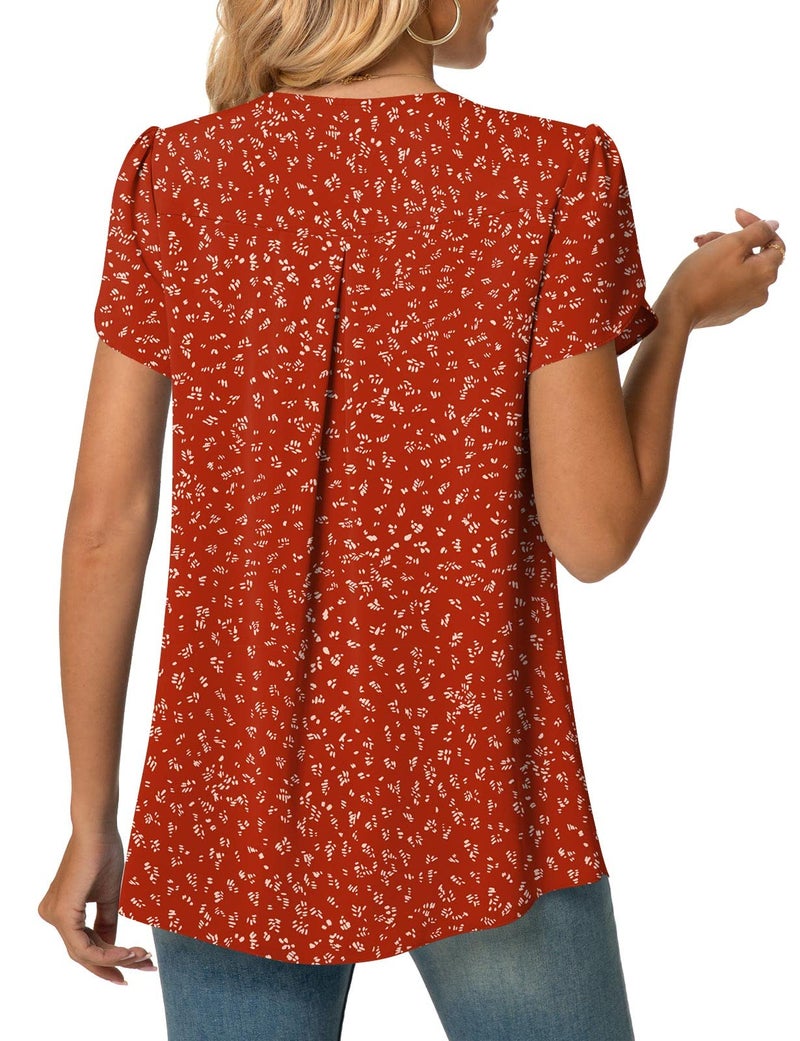 Anyally Women's Summer Tunic Tops Dressy Casual Chiffon Blouses Plus Size Short Sleeve T-Shirts for Leggings, 2XL Polka Dots Red - Image 3