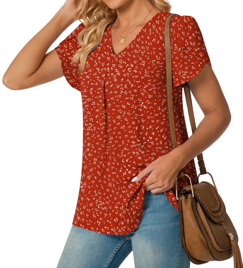 Anyally Women's Summer Tunic Tops Dressy Casual Chiffon Blouses Plus Size Short Sleeve T-Shirts for Leggings, 2XL Polka Dots Red - Image 2