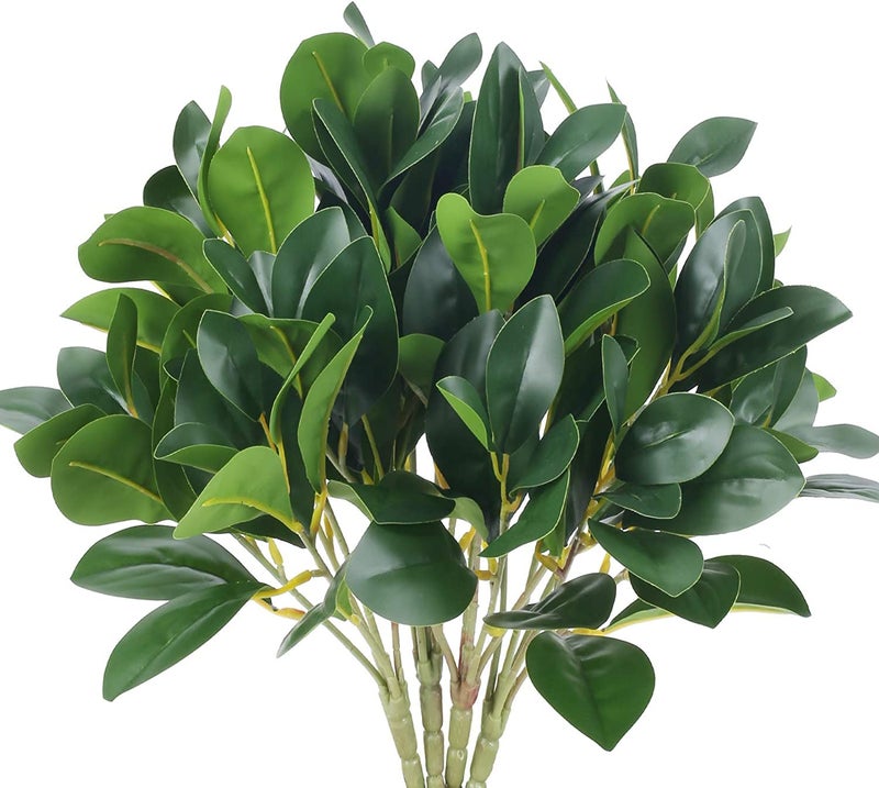 HO2NLE 8Pcs Artificial Shrubs Plants Fake Eucalyptus Leaves Stems Faux Greenery Branches Silk Plants for Home Indoor Kitchen Garden Window Box Wedding Courtyard Outdoor Office Decor