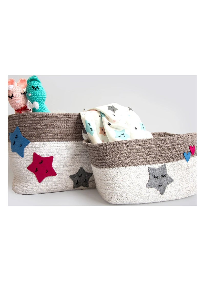Yellow Doodle Yellow Doodle Cotton Rope Baskets - Twinkly Stars (Set Of 2)  - Image 3