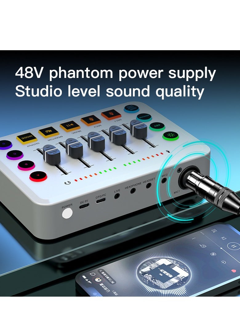 Generic F9 HD Gaming Audio Mixer Rechargeable Audio Interface RGB Mixer with XLR Mic Interface 48V Phantom Power for Podcast/Recording  - Image 2