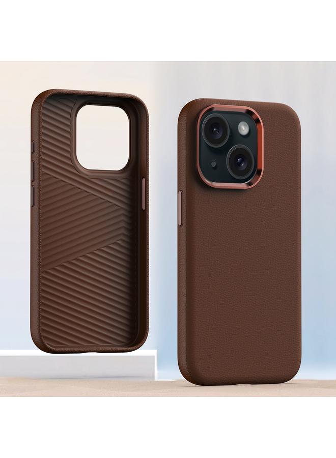 S-TOP Case For iPhone 15 Plus Metal Lens Frame Leather Full Coverage Shockproof Phone Case - Image 2