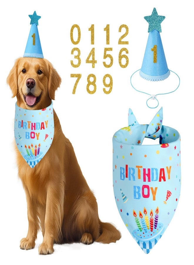 Agroon Dog Birthday Party Supplies with Hat Bandana Numbers, Light Blue Dog Birthday Set for Small Pets Puppy Boy - Image 1