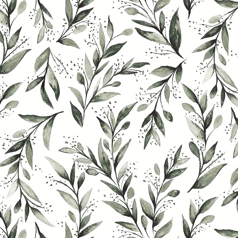 Livebor Green Leaf Peel and Stick Wallpaper Olive Leaf Contact Paper 17.7inch x 118.1inch Sage Green Wallpaper Peel and Stick Eucalyptus Farmhouse Wall Paper Neutral Self Adhesive Decorative Vinyl - Image 1